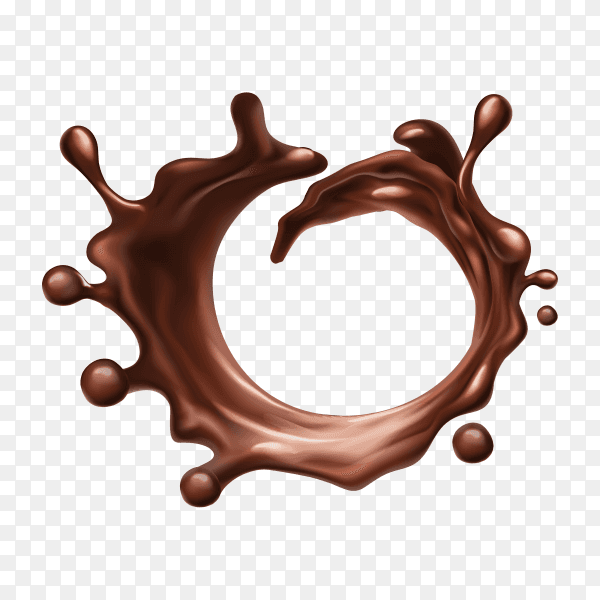 Chocolate splash or round swirl with drops on transparent background PNG