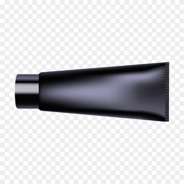 Close up of a blank black cream tube on transparent background PNG