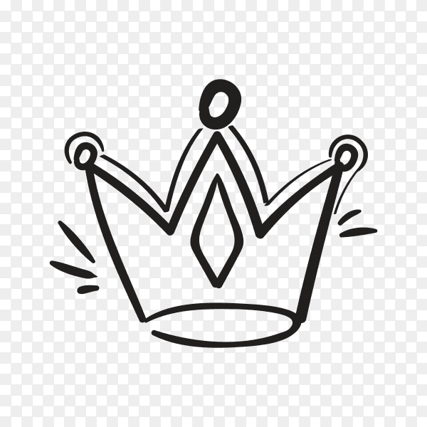Crown Hand drawn logo illustration on transparent background PNG