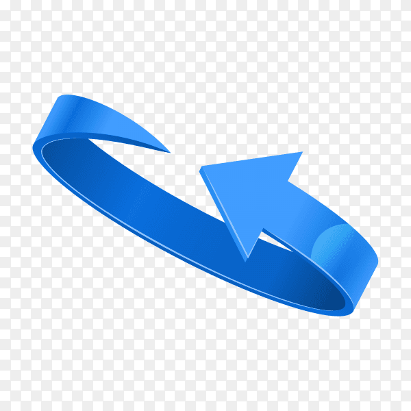 Curved Blue 3d glossy arrow on transparent background PNG