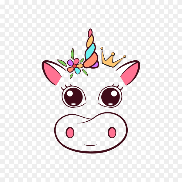 Cute cow unicorn on transparent background PNG