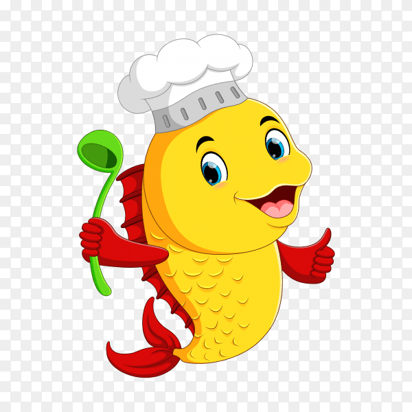 Cute lobster chef and fish chef cartoon on transparent background PNG