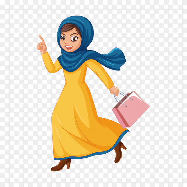 Cute Muslim girl character on transparent background PNG