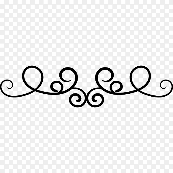 Decorative swirl floral ornament on transparent background PNG