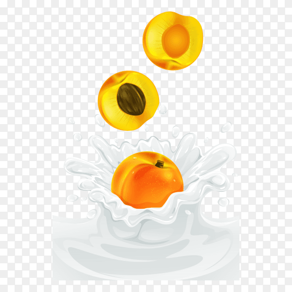Delicious Peach in milk splash on transparent background PNG