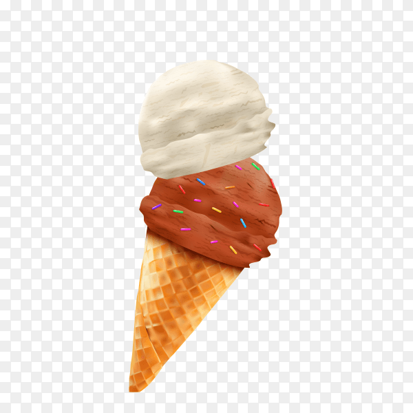 Delicious chocolate and vanilla ice cream cone on transparent background PNG