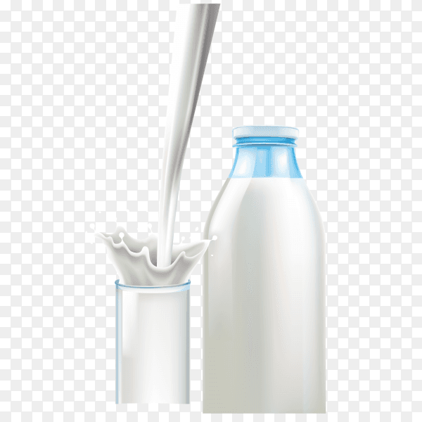 Glass and bottle on milk on transparent background PNG