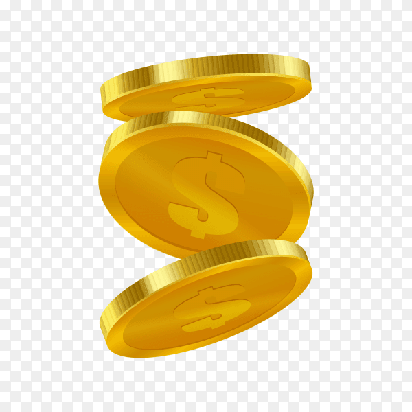 Gold coins falling on transparent background PNG
