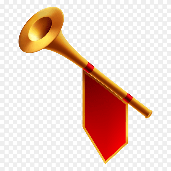 Gold trumpet isolated on transparent background PNG