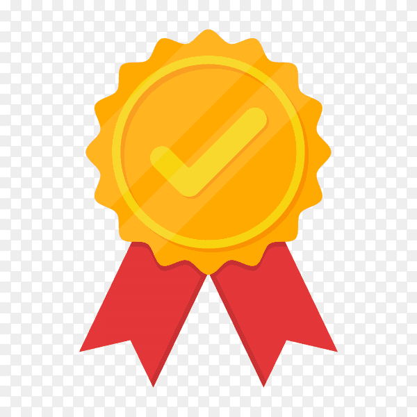 Golden medal with tick icon in a flat design on transparent background PNG