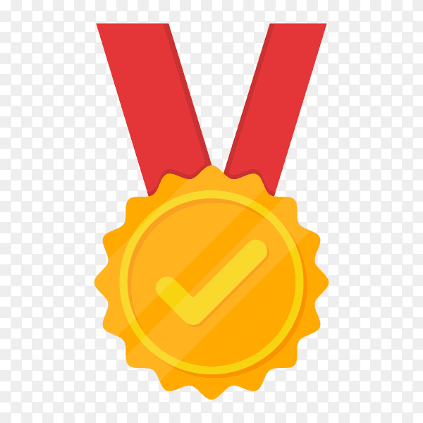 Golden medal with tick icon on transparent background PNG