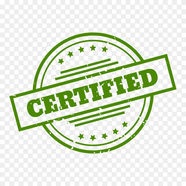 Green Certified rubber stamp seal for approved products on transparent background PNG