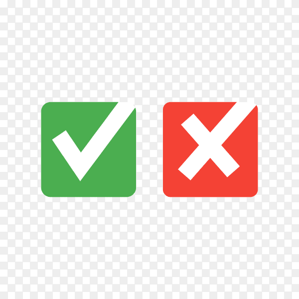 Green check mark and red cross on transparent background PNG