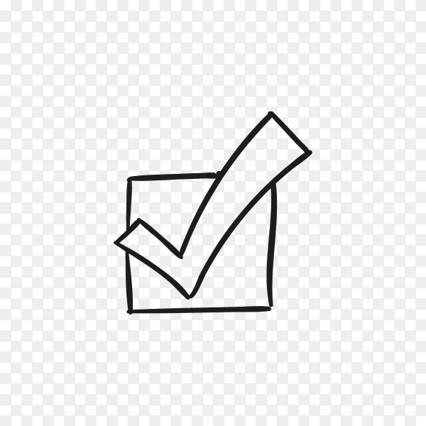Hand drawn check mark or tick sign in box on transparent background PNG