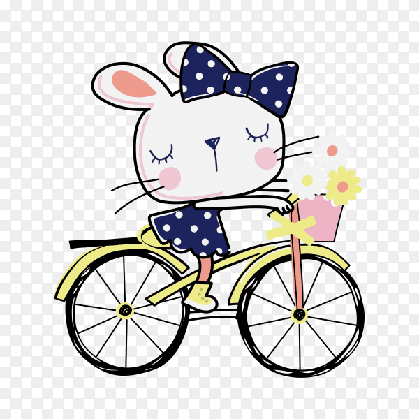 Hand drawn cute kitty with Bicycle on transparent background PNG
