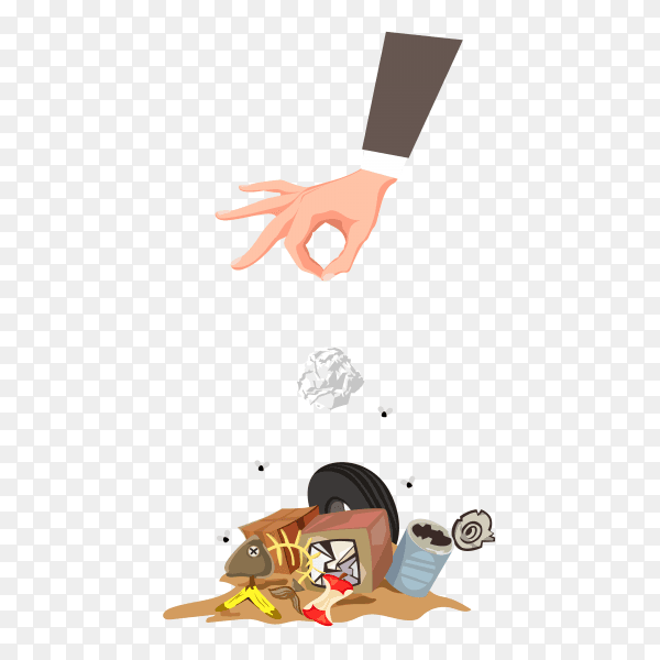 Illustration of How to throw garbage wrong on transparent background PNG