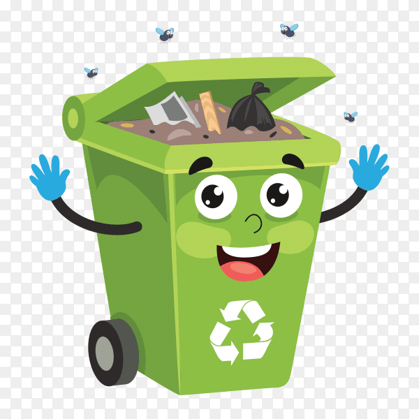 Illustration of Recycle bin with trash on transparent background PNG