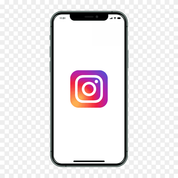 Iphone with Instagram logo on screen on transparent background PNG
