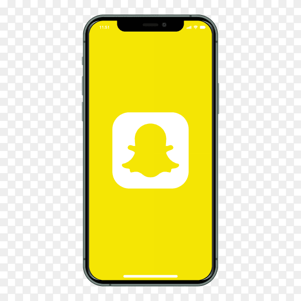 Iphone with Snapchat logo on screen on transparent background PNG