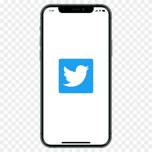 Iphone with Twitter logo on screen on transparent background PNG