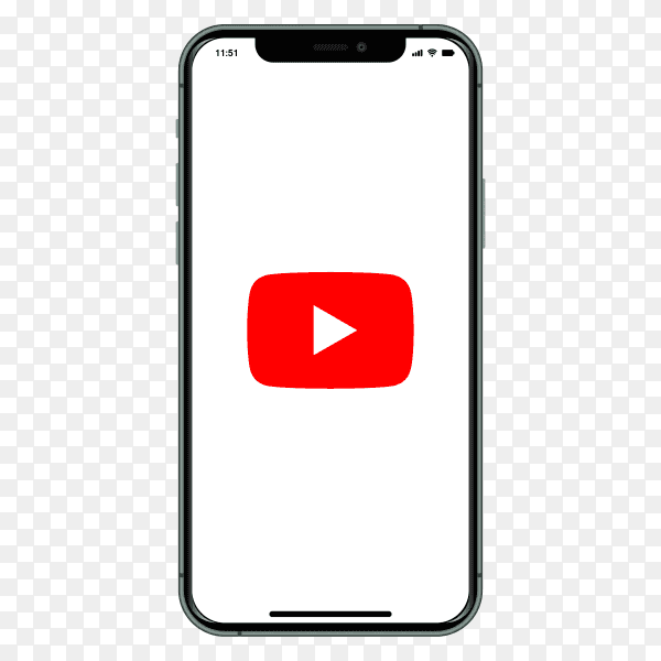 Iphone with YouTube logo on screen on transparent background PNG