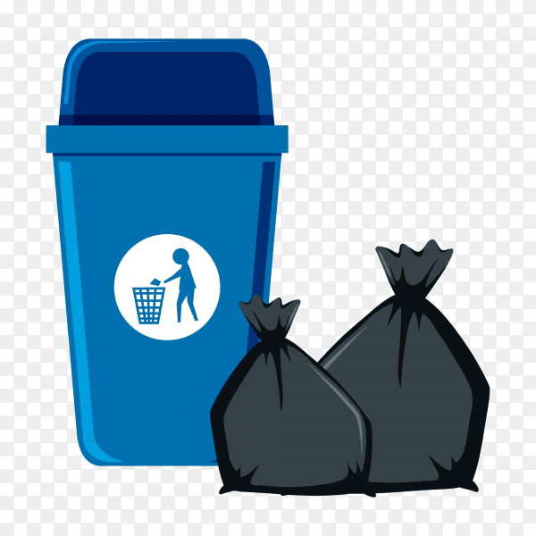 Isolated trash bin and trash bags on transparent background PNG