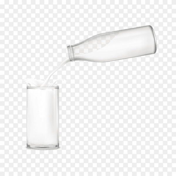 Milk pouring into a glass from glass jug on transparent background PNG