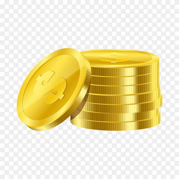 Realistic gold coins isolated on transparent background PNG