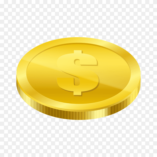 Realistic golden dollar coin isolated on transparent background PNG