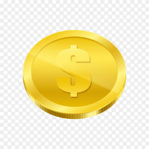 Realistic golden dollar coin isolated premium vector PNG