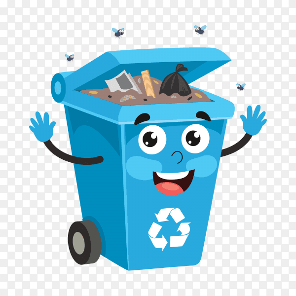 Recycle bin with trash on transparent background PNG