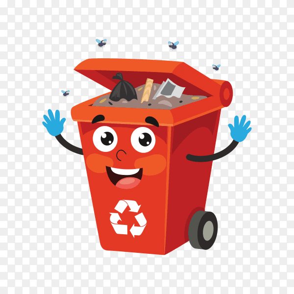Red Recycle bin with trash on transparent background PNG