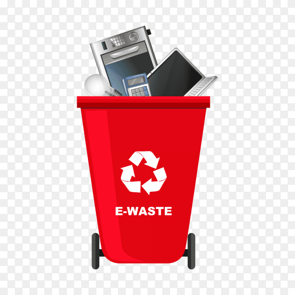 Red Trash bin with recycle symbol on transparent background PNG
