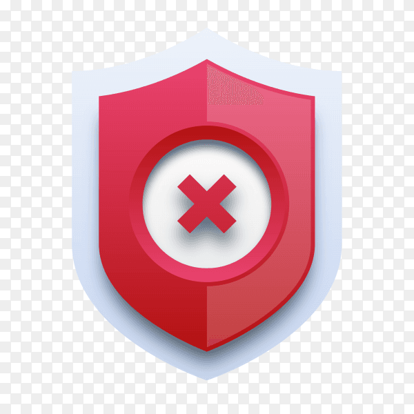 Red cross mark on shield on transparent background PNG