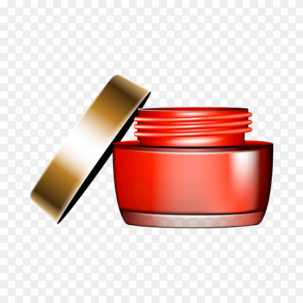 Round red plastic jar with lid for cosmetic on transparent background PNG