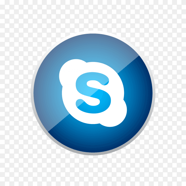 Round shiny silver frame Skype icon button with gradient effect on transparent background PNG
