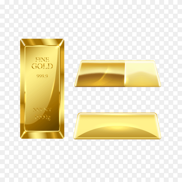 Set of gold bars isolated on transparent background PNG