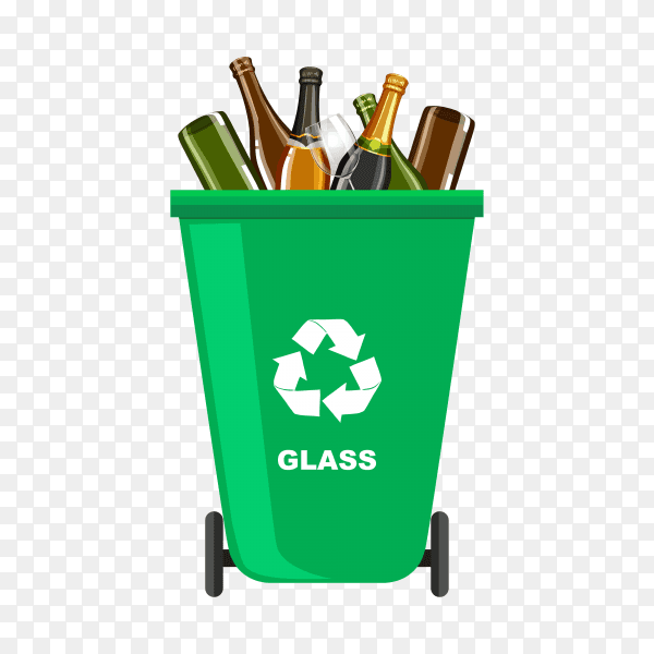 Trash bin with recycle symbol illustration on transparent background PNG