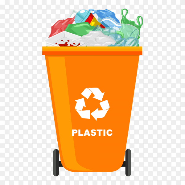 Trash bin with recycle symbol on transparent background PNG