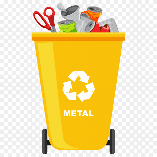 Yellow Trash bin with recycle symbol premium vector PNG