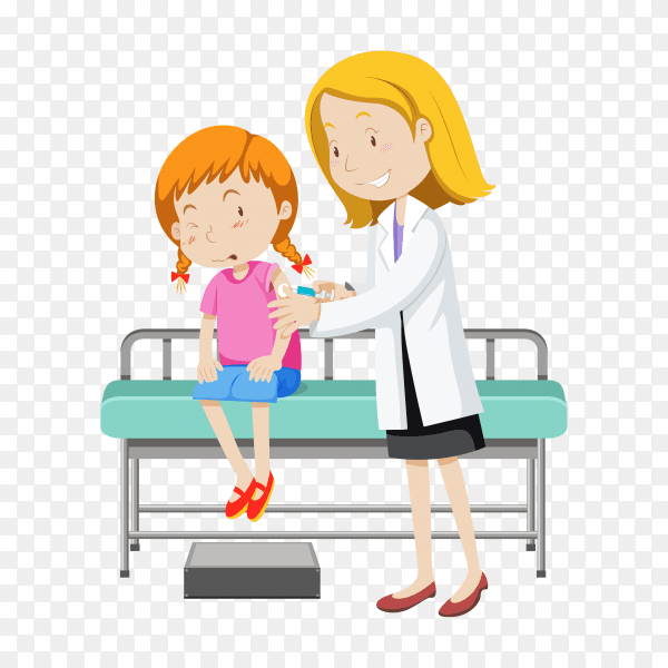 A Girl Having Vaccine with Doctor illustration on transparent background PNG