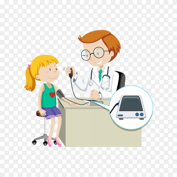 A Girl Take Blood Pressure with Doctor illustration on transparent background PNG