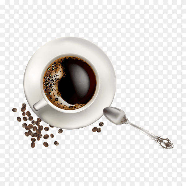 A cup of coffee with coffee beans on transparent background PNG