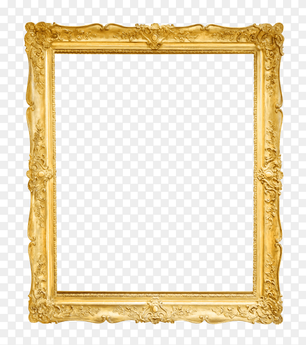 Antique golden frame isolated on transparent background PNG