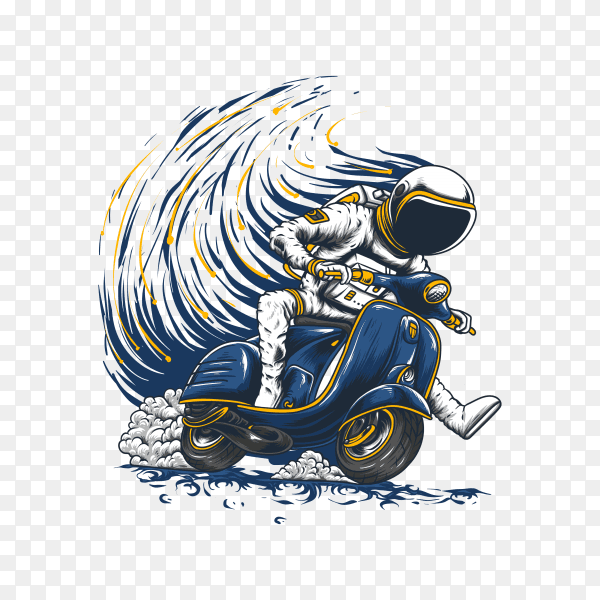 Astronaut Riding Scooter Cartoon Illustration on transparent background PNG