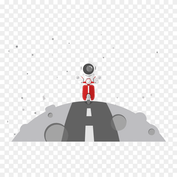 Astronaut driving red motorcycle at the moon on transparent background PNG