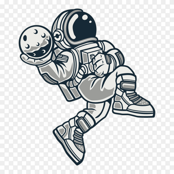 Astronaut holding ball on space illustration design on transparent background PNG