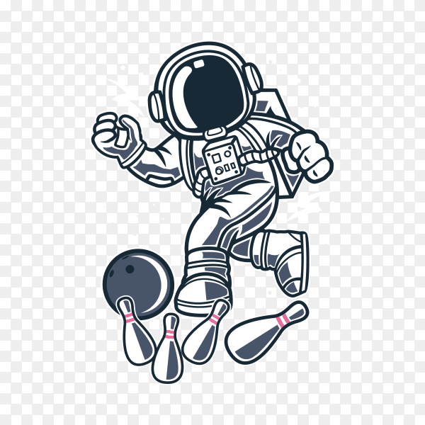 Astronaut playing bowling in space on transparent background PNG