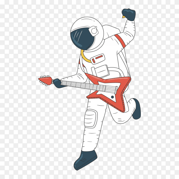 Astronaut playing guitar in space on transparent background PNG