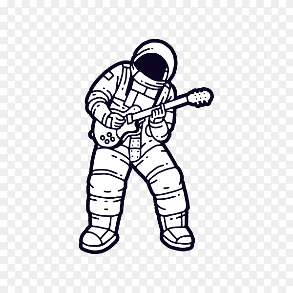 Astronaut playing guitar on transparent background PNG